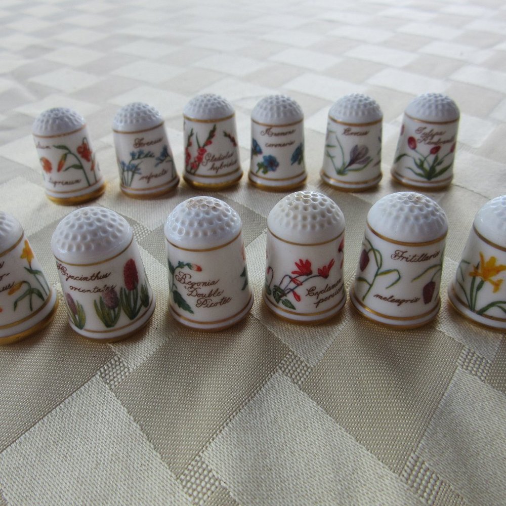 Thimbles Vintage 1978 Set of 12 Flower Franklin Porselein Bloemen Van Nederland
